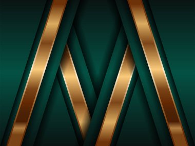 Soyut çokgen desenli lüks yeşil ve parıldayan altın çizgiler üst üste biniyor. 