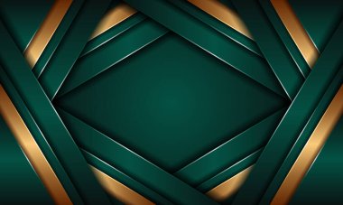Soyut çokgen desenli lüks yeşil ve parıldayan altın çizgiler üst üste biniyor. 