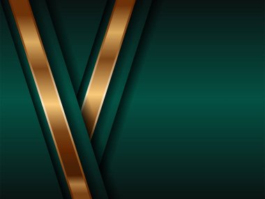Soyut çokgen desenli lüks yeşil ve parıldayan altın çizgiler üst üste biniyor. 