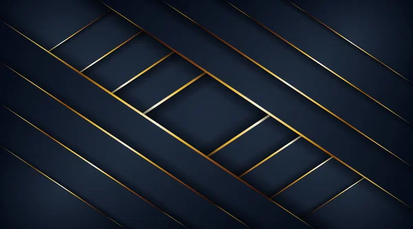 Moderní Tmavé Abstraktní Námořně Modré Pozadí Zlatým Tvarem Linie — Stockový vektor
