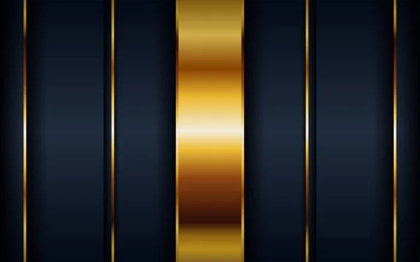 Modern Dark Abstract Navy Blue Background Golden Line Shape — Stock Vector