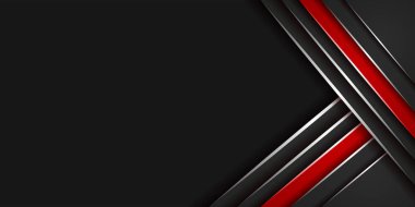 Modern 3d geometri koyu arkaplan üzerinde kırmızı kenarlı siyah çizgileri şekillendirir