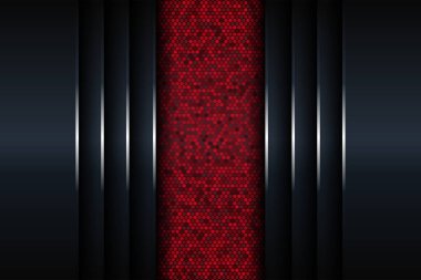 Soyut kırmızı ve siyah metalik ışık huzmesi ve parlak çizgilerle resmedilmiş. Arkaplan için metal çerçeve tasarımı. Duvar kağıdı ve afiş şablonu için vektör tasarımı modern dijital teknoloji kavramı