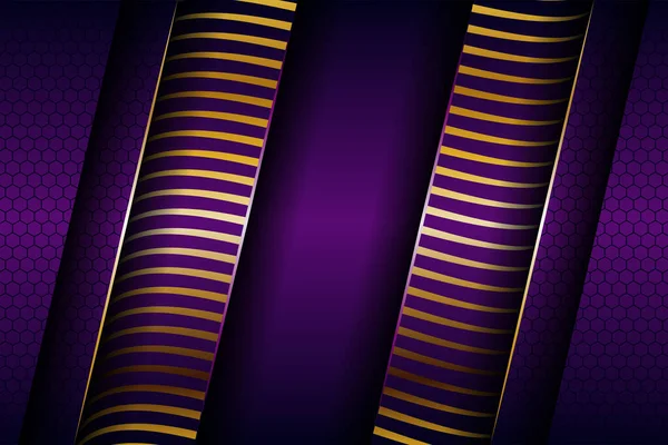 Résumé Géométrique Luxe Violet Superposition Couches Fond Avec Combinaison Dorée — Image vectorielle