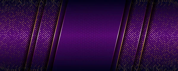 Абстрактний Геометричний Розкішний Фіолетовий Фон Перекриттям Шарів Золотою Комбінацією — стоковий вектор