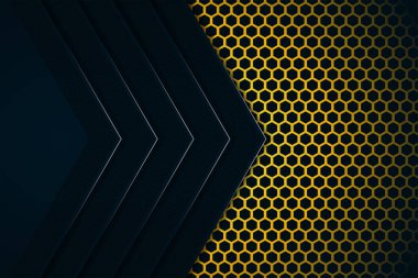 Koyu mavi üst üste binen katmanlar ve sarı çizgi ile soyut arkaplan