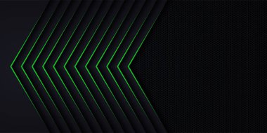Modern soyut fütüristik altıgen karbon fiber ve parlak yeşil çizgiler siyah oda teknolojisi arka planında