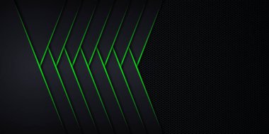 Modern soyut fütüristik altıgen karbon fiber ve parlak yeşil çizgiler siyah oda teknolojisi arka planında