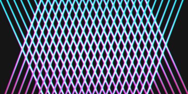 Modern soyut fütüristik parlak pembe ve mavi neon ışık siyah karanlık oda arka planında