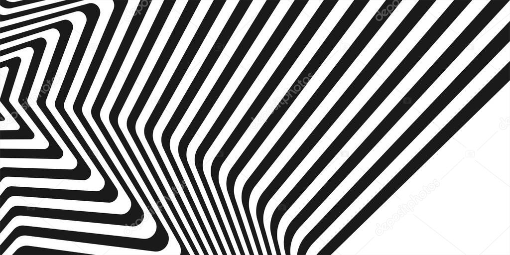 Abstract diagonal background of black and white repeat straight stripe line wavy design