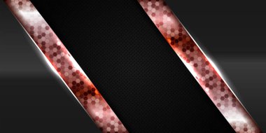 Soyut gerçekçi pembe parlak metalik siber ışıklar koyu siyah altıgen örgülü lüks fütüristik arka plan