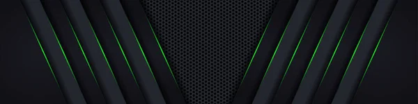 Abstract Dark Technology Background Green Luminous Hexagon Carbon Fiber — ストックベクタ