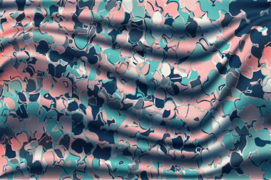 drawn watercolor painted texture and various shapes satin fabric