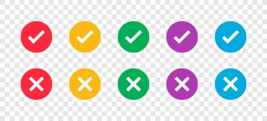 Düz ve modern kontrol kırmızı işaretli işaretli işaretler şeffaf arkaplan renkli tasarım illüstrasyonunda izole işaretli işaretler