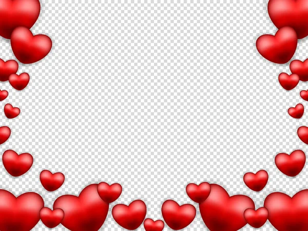Red Hearts Isolated Transparent Background Decorations Valentine Day Design Vector — Stock Vector