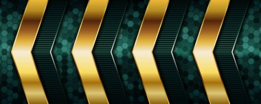 Lüks koyu yeşil arka plan, gerçekçi altın çizgisi ve parlak altın üzerine altıgen.