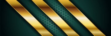 Lüks koyu yeşil arka plan, gerçekçi altın çizgisi ve parlak altın üzerine altıgen.