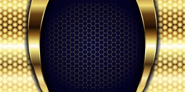 Lüks lacivert örtüşen arka plan gerçekçi altın çizgisi ve parlak altın üzerine altıgen