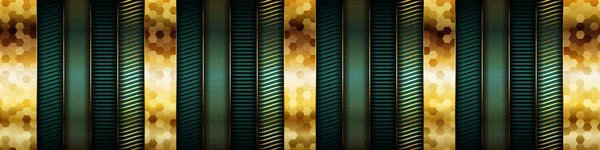 Роскошный Темно Зеленый Фон Реалистичной Золотой Линией Шестиугольником Блестящем Золоте — стоковый вектор