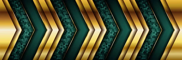 Luxury Dark Green Overlap Background Realistic Gold Line Hexagon Shiny — Stock Vector