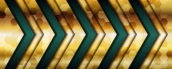 Lyx Mörkgrön Överlappning Bakgrund Med Realistisk Guldlinje Och Hexagon Glänsande — Stock vektor