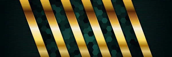 Fondo Superposición Verde Oscuro Lujo Con Línea Oro Realista Hexágono — Vector de stock