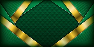 Lükslü koyu yeşil arka plan, altın çizgiler ve soyut şekil.