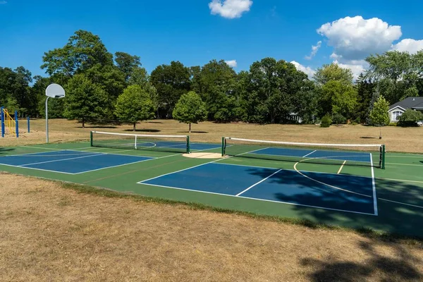 Empty Pickleball Court Blue Green Recreational Sport Outdoor Park — 스톡 사진