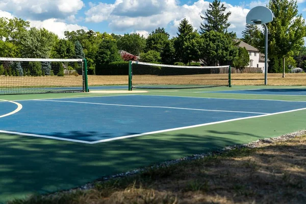 Empty Pickleball Court Blue Green Recreational Sport Outdoor Park — Stock Photo, Image