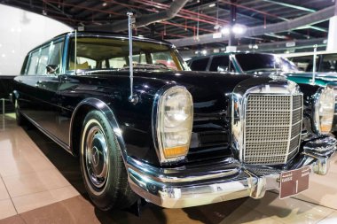 7/31/2021 - Sharjah, UAE: 1969 German Mercedes-Benz 600 Pullman Classic Black Car