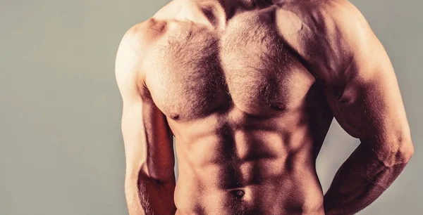 Starker Mann Mit Oberkörper Sexy Muskulöser Mann Sinnlicher Menschlicher Körper — Stockfoto