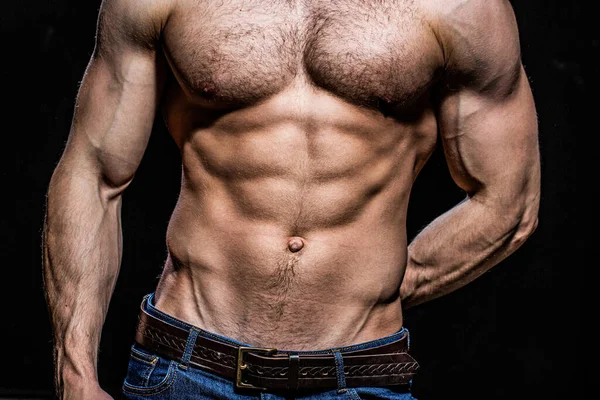Homem Sexy Muscular Com Tronco Homem Sensual Com Forte Torso — Fotografia de Stock
