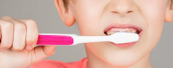 Boy Toothbrush White Toothpaste Health Care Dental Hygiene Joyful Child — Stock Photo, Image