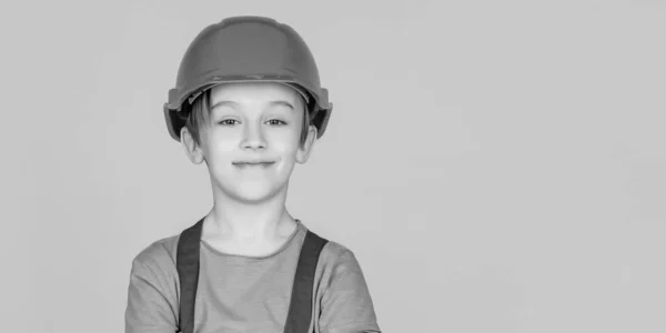 Child Building Helmet Hard Hat Little Builder Helmet Black White — Stock Photo, Image