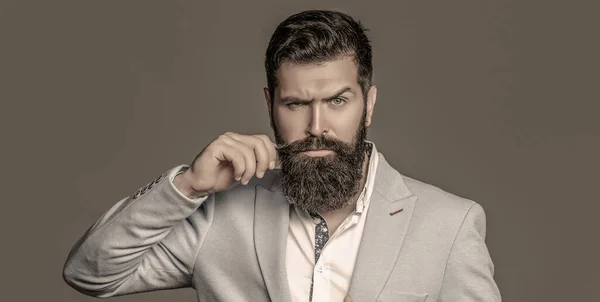 Barba Masculina Bigote Hombre Elegante Traje Negocios Hombre Sexy Macho — Foto de Stock