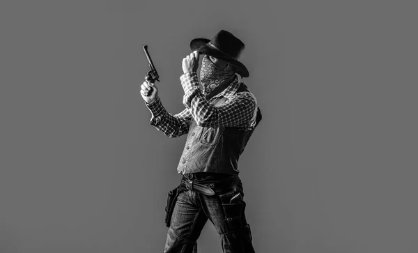 Bandido Americano Enmascarado Hombre Occidental Con Sombrero Hombre Con Sombrero — Foto de Stock