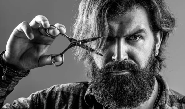 Homem Barbearia Corte Cabelo Barba Corte Cabelo Mans Barbearia Tesoura — Fotografia de Stock