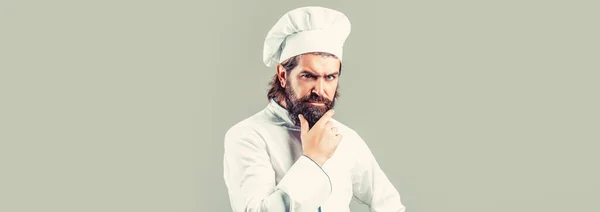 Cocinero Serio Con Uniforme Blanco Sombrero Chef Retrato Cocinero Serio — Foto de Stock