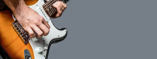 Musical Instrument Electric Guitar Repetition Rock Music Band Close Hand — Stock Photo, Image