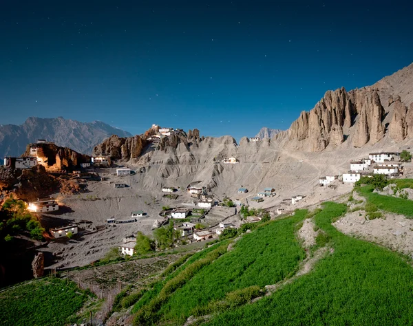 Notte al chiaro di luna a Dhankar — Foto Stock