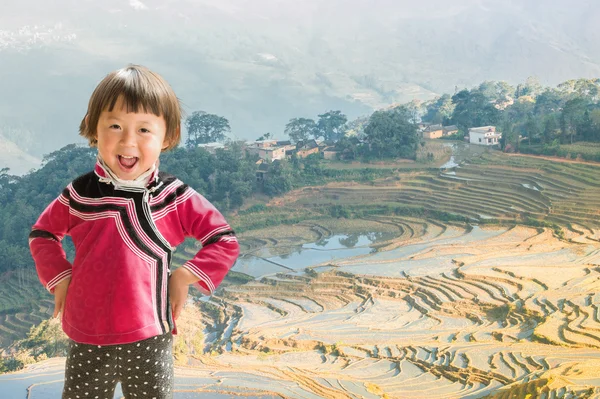 Crianças de terraços de arroz — Fotografia de Stock