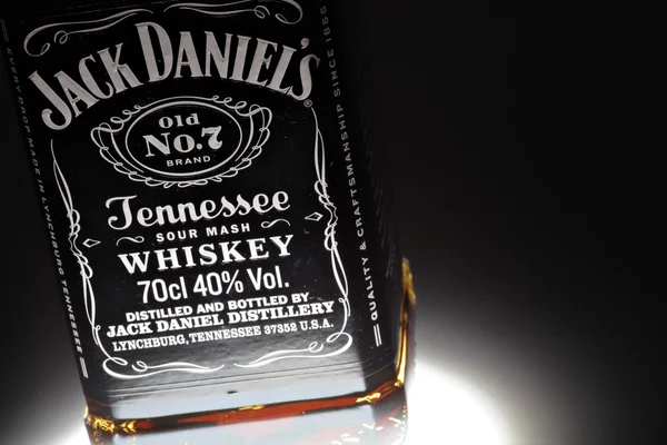 Detalhes da garrafa de uísque do Jack Daniel — Fotografia de Stock