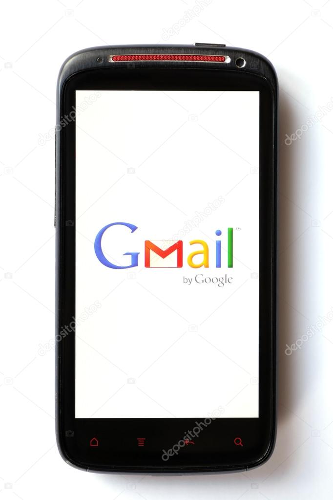 Bucharest, Romania - March 28, 2012: Close-up shot of an Android smartphone with the Gmail logo displayed on the screen. Gmail is a free email service provided by Google.