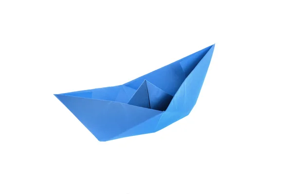 Blue origami boat — Stock Photo, Image