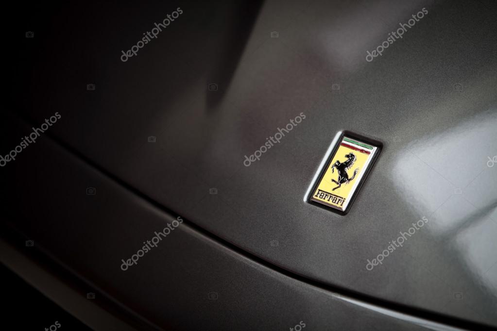 Bucharest, Romania - April 4, 2013: Ferrari logo is displayed on a car's hood in Bucharest. Ferrari is an Italian sports car manufacturer based in Maranello, Italy.