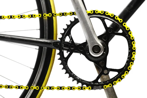 Yellow bicycle chain — Stock Photo, Image