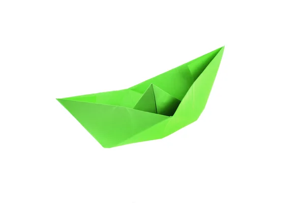 Green origami boat — Stock Photo, Image