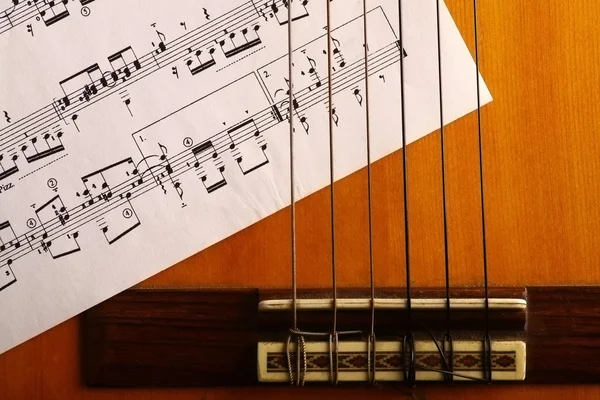 Classical guitar and notes — Stock Photo, Image