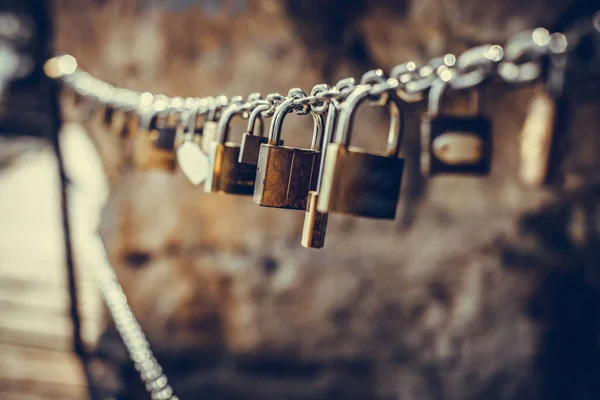 Close Shot Many Padlocks Chain Metaphor Love Relationship — Stock Photo, Image