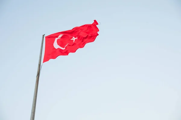 Image Couleur Drapeau Turquie Agitant Sur Poteau — Photo